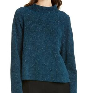 Eileen Fisher Spruce Blue Tweedy Organic Cotton Sweater Sz L